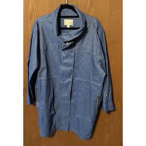 Womens Linea Louis Dell' Olio Blue Lined Trench Coat Jacket Sz 2X EXCELLENT Tub3